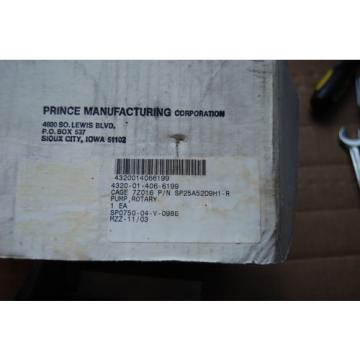 PRINCE  HYDRAULIC GEAR  PUMP SP25A52D9H-1R  2500 PSI  NEW