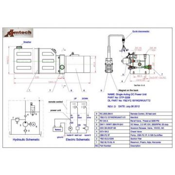 12VDC Single Acting Hydraulic Power unit, Dump Tipper Trailer, 6 Liter Poly Tank