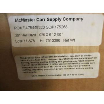 Precision Metal .020 6x50 in. Shim Roll,Steel Shim, Stock, SS 301, McMaster Carr