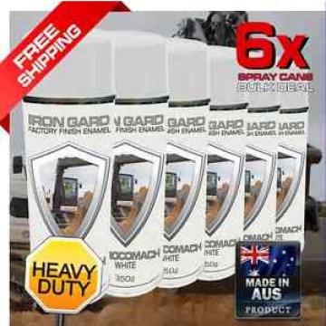 6x IRON GARD Spray Paint EUROCOMACH WHITE Excavator Auger Loader Skid Bucket Dig